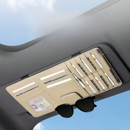 Car Sun Visor Storage Bag, Multifunctional Leather Card Holder, Glasses Holder, Ticket Holder, Car Storage Box, Card Pouch