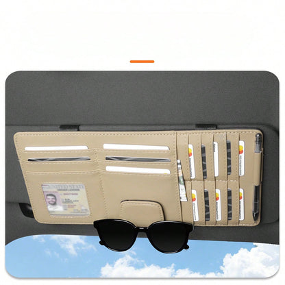 Car Sun Visor Storage Bag, Multifunctional Leather Card Holder, Glasses Holder, Ticket Holder, Car Storage Box, Card Pouch