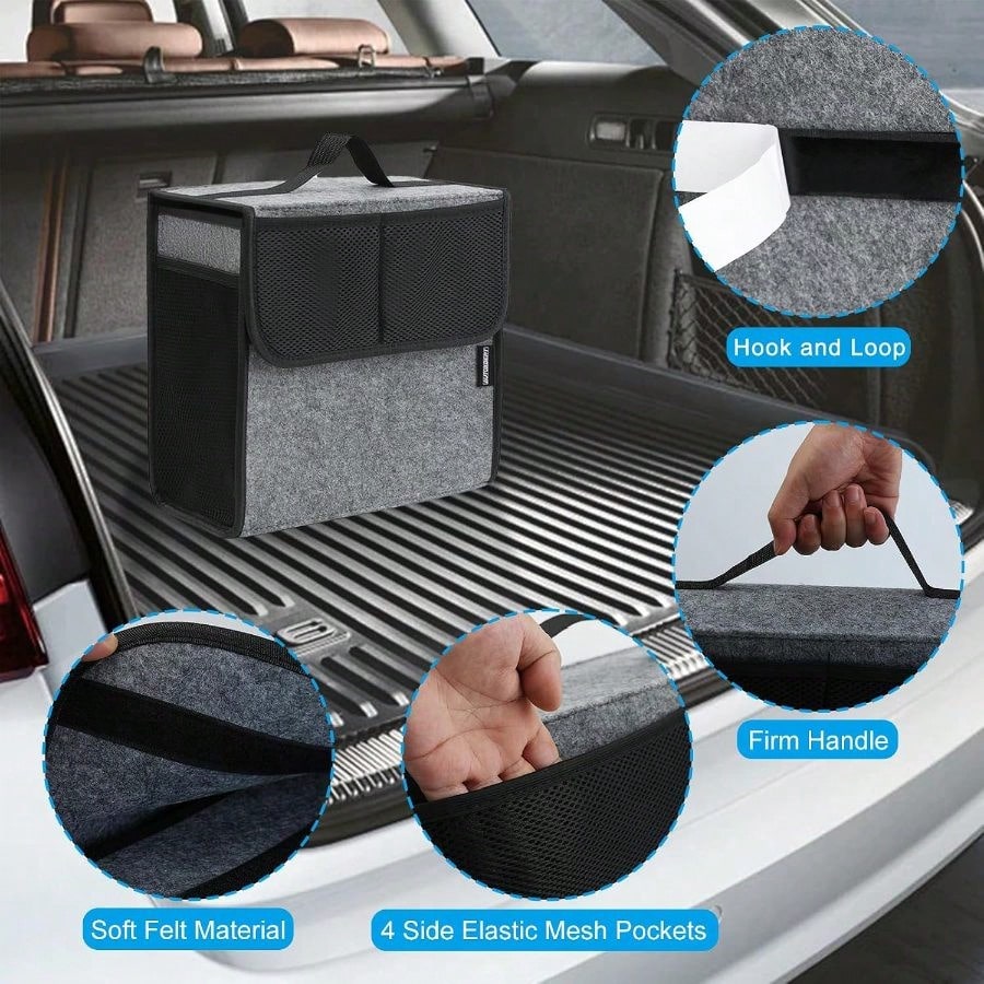 Car Trunk Organizer, Soft Felt Car Bag Organizer 12x7x12 Inch Folding, CRV RAV4 SUV/Truck/SedanGray
