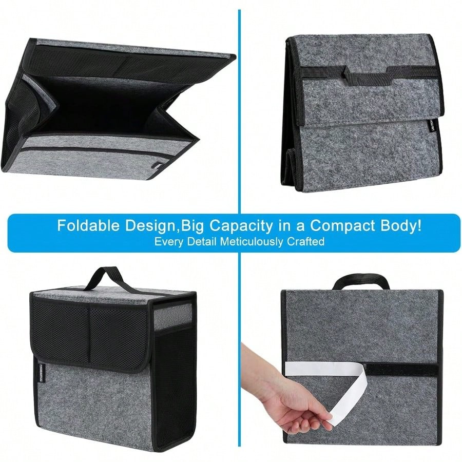 Car Trunk Organizer, Soft Felt Car Bag Organizer 12x7x12 Inch Folding, CRV RAV4 SUV/Truck/SedanGray