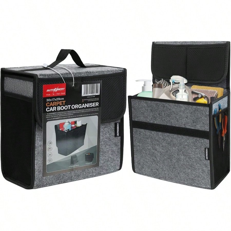 Car Trunk Organizer, Soft Felt Car Bag Organizer 12x7x12 Inch Folding, CRV RAV4 SUV/Truck/SedanGray