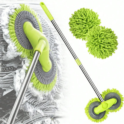 Car Wash Mop WithRetractable Long Handle Double Head Car Wash Mop 360° Rotating Car Washing Brush Microfiber Windshield Cleaning Brush Caravan Accessories For Car Window Cleaning
