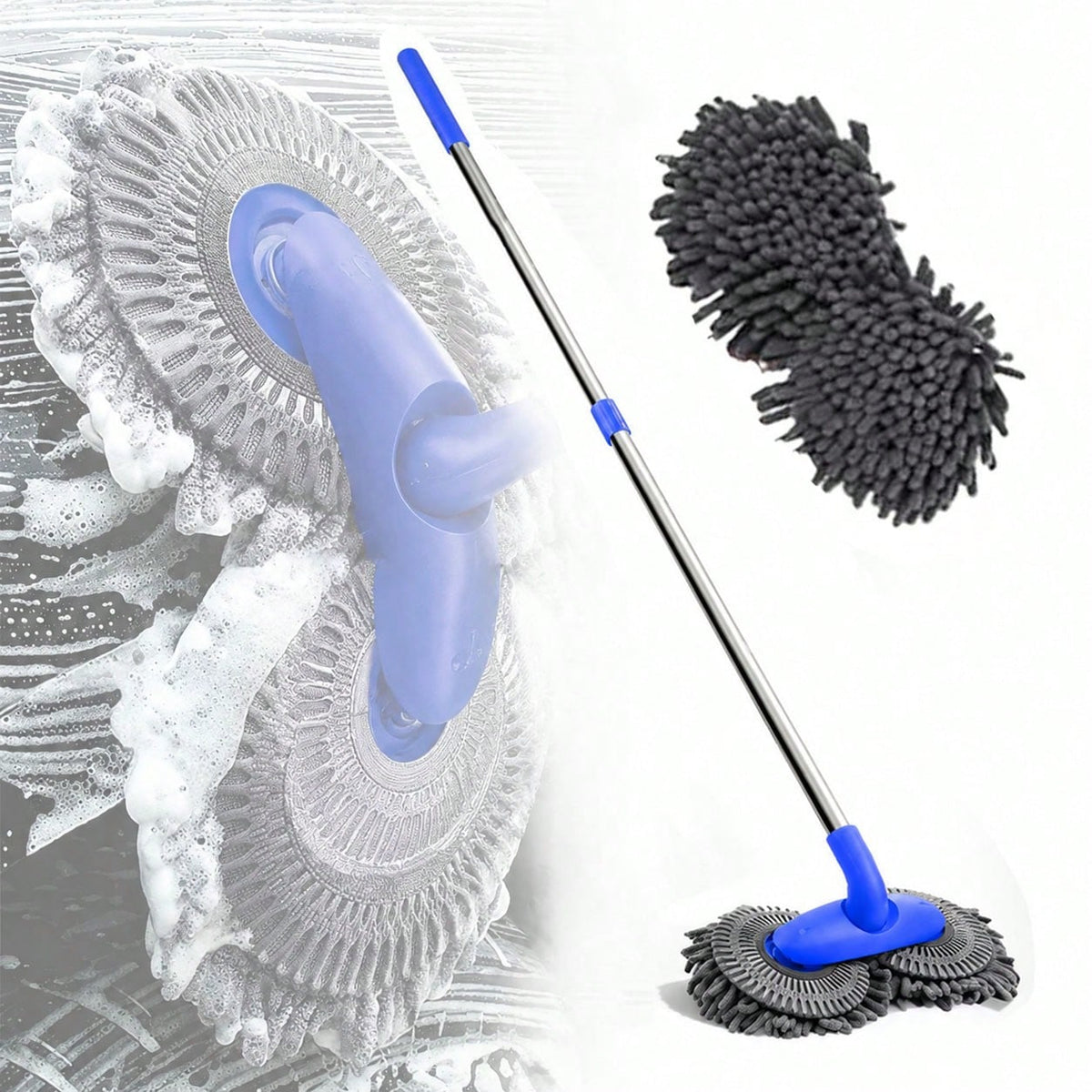 Car Wash Mop WithRetractable Long Handle Double Head Car Wash Mop 360° Rotating Car Washing Brush Microfiber Windshield Cleaning Brush Caravan Accessories For Car Window Cleaning