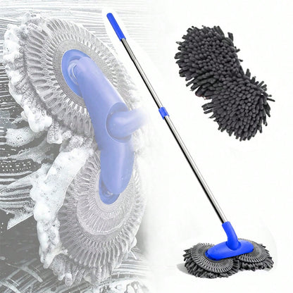 Car Wash Mop WithRetractable Long Handle Double Head Car Wash Mop 360° Rotating Car Washing Brush Microfiber Windshield Cleaning Brush Caravan Accessories For Car Window Cleaning