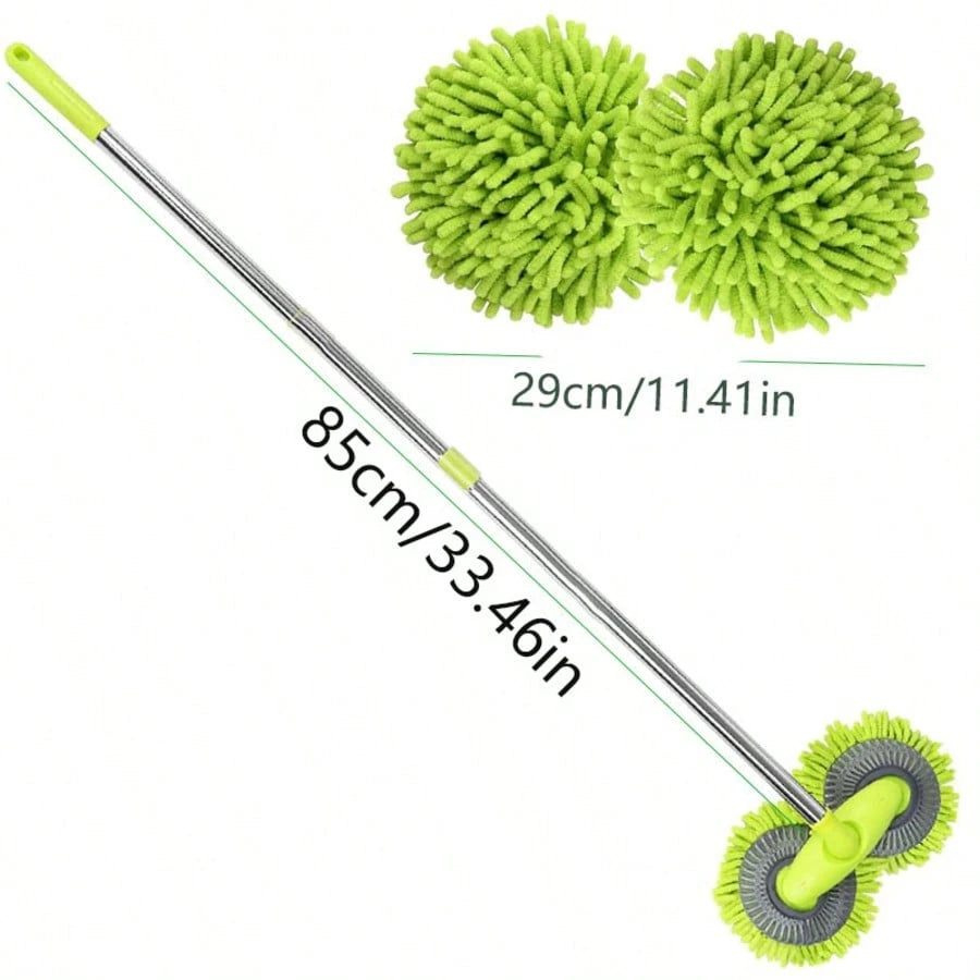 Car Wash Mop WithRetractable Long Handle Double Head Car Wash Mop 360° Rotating Car Washing Brush Microfiber Windshield Cleaning Brush Caravan Accessories For Car Window Cleaning