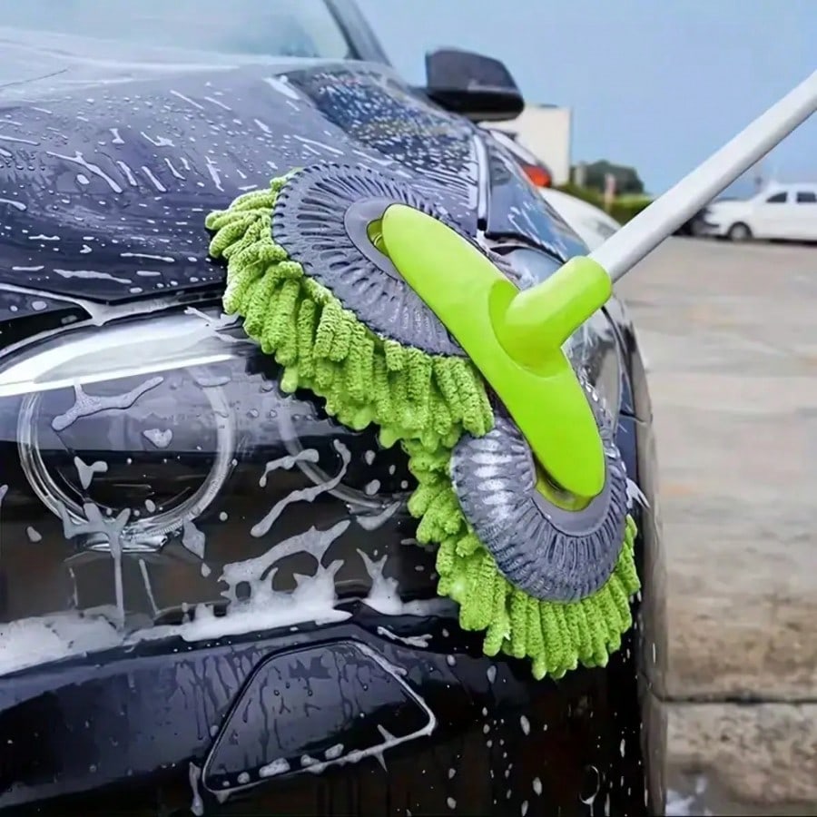 Car Wash Mop WithRetractable Long Handle Double Head Car Wash Mop 360° Rotating Car Washing Brush Microfiber Windshield Cleaning Brush Caravan Accessories For Car Window Cleaning