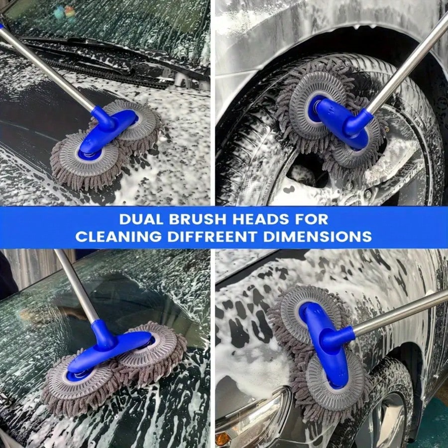 Car Wash Mop WithRetractable Long Handle Double Head Car Wash Mop 360° Rotating Car Washing Brush Microfiber Windshield Cleaning Brush Caravan Accessories For Car Window Cleaning
