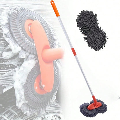 Car Wash Mop WithRetractable Long Handle Double Head Car Wash Mop 360° Rotating Car Washing Brush Microfiber Windshield Cleaning Brush Caravan Accessories For Car Window Cleaning