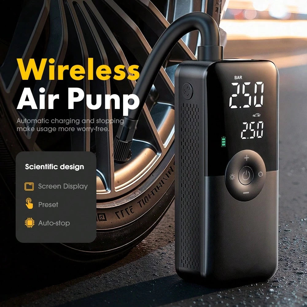 Carsun Portable Tire Inflator, 150 PSI Wireless Mini Air Compressor, Comes With A Storage Case, SOS Red Light, Digital Pressure Gauge With Auto-Stop, Fast Inflation With LED Light, Suitable For Car Ti