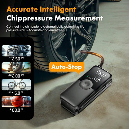 Carsun Portable Tire Inflator, 150 PSI Wireless Mini Air Compressor, Comes With A Storage Case, SOS Red Light, Digital Pressure Gauge With Auto-Stop, Fast Inflation With LED Light, Suitable For Car Ti