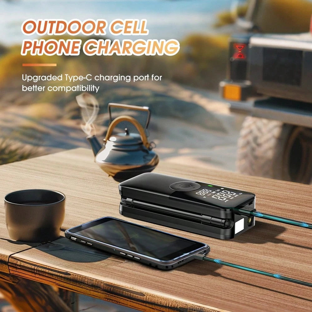 Carsun Portable Tire Inflator, 150 PSI Wireless Mini Air Compressor, Comes With A Storage Case, SOS Red Light, Digital Pressure Gauge With Auto-Stop, Fast Inflation With LED Light, Suitable For Car Ti