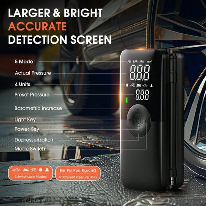 Carsun Portable Tire Inflator, 150 PSI Wireless Mini Air Compressor, Comes With A Storage Case, SOS Red Light, Digital Pressure Gauge With Auto-Stop, Fast Inflation With LED Light, Suitable For Car Ti