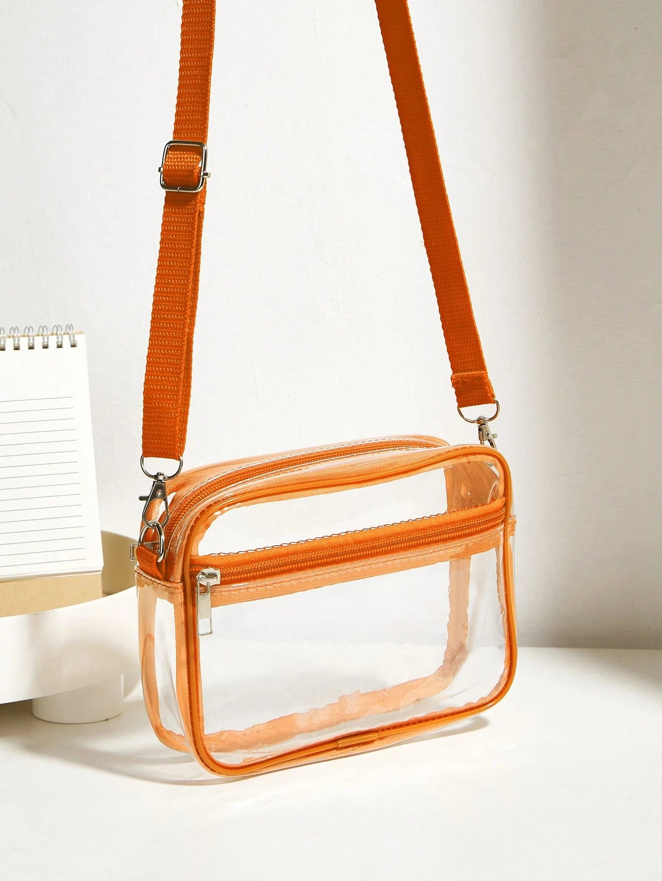 Casual Transparent Crossbody Bag, Minimalist Fashion PVC Zipper Shoulder Bag With Adjustable Strap, Jelly Bag