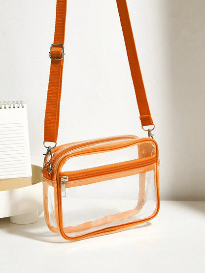 Casual Transparent Crossbody Bag, Minimalist Fashion PVC Zipper Shoulder Bag With Adjustable Strap, Jelly Bag