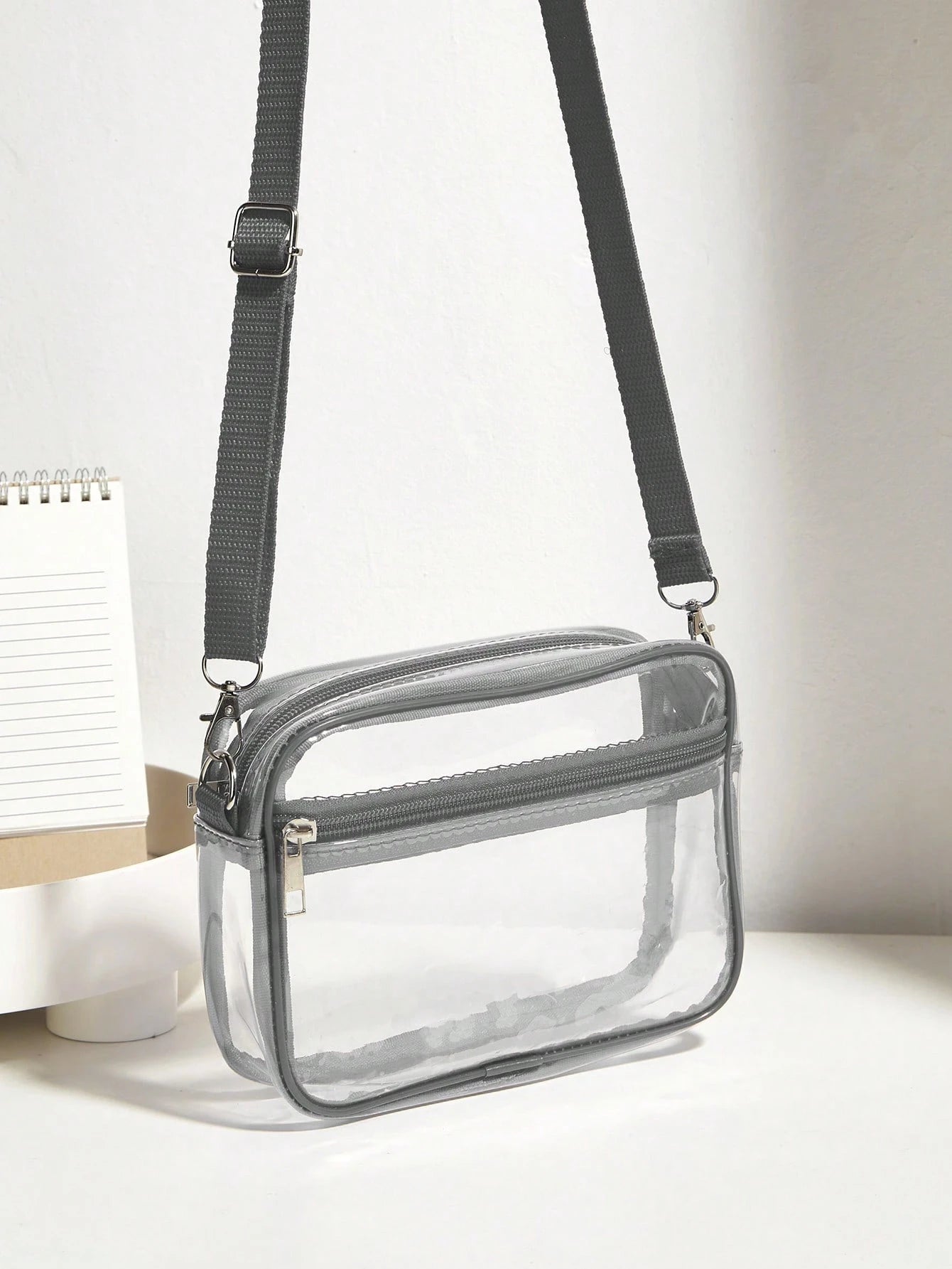 Casual Transparent Crossbody Bag, Minimalist Fashion PVC Zipper Shoulder Bag With Adjustable Strap, Jelly Bag