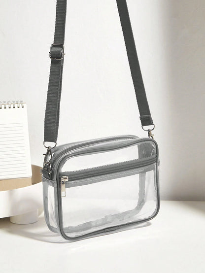 Casual Transparent Crossbody Bag, Minimalist Fashion PVC Zipper Shoulder Bag With Adjustable Strap, Jelly Bag