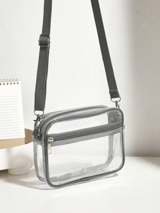 Casual Transparent Crossbody Bag, Minimalist Fashion PVC Zipper Shoulder Bag With Adjustable Strap, Jelly Bag