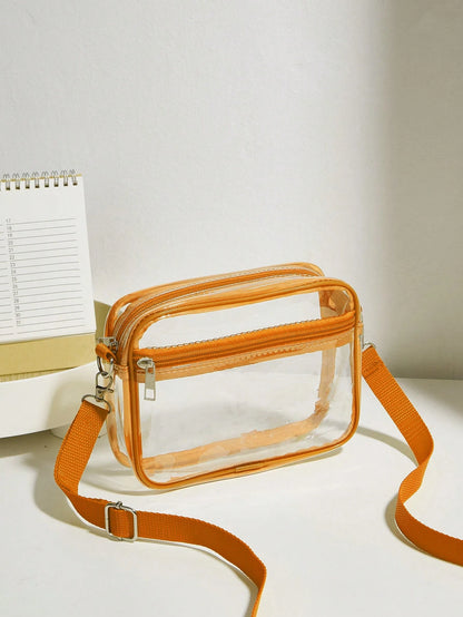 Casual Transparent Crossbody Bag, Minimalist Fashion PVC Zipper Shoulder Bag With Adjustable Strap, Jelly Bag