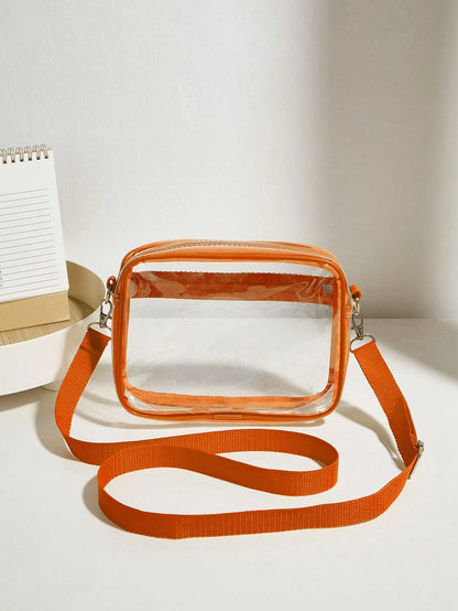 Casual Transparent Crossbody Bag, Minimalist Fashion PVC Zipper Shoulder Bag With Adjustable Strap, Jelly Bag