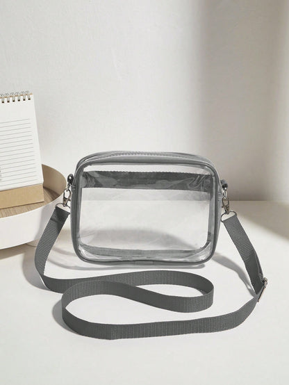 Casual Transparent Crossbody Bag, Minimalist Fashion PVC Zipper Shoulder Bag With Adjustable Strap, Jelly Bag
