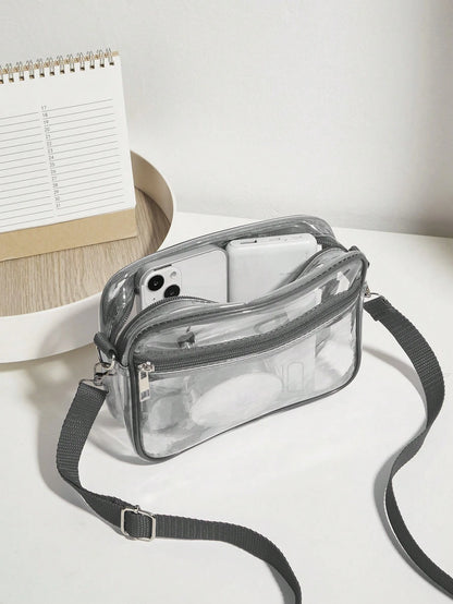 Casual Transparent Crossbody Bag, Minimalist Fashion PVC Zipper Shoulder Bag With Adjustable Strap, Jelly Bag