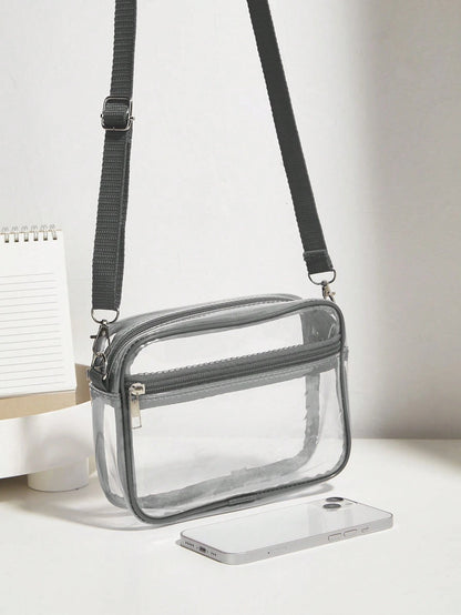 Casual Transparent Crossbody Bag, Minimalist Fashion PVC Zipper Shoulder Bag With Adjustable Strap, Jelly Bag