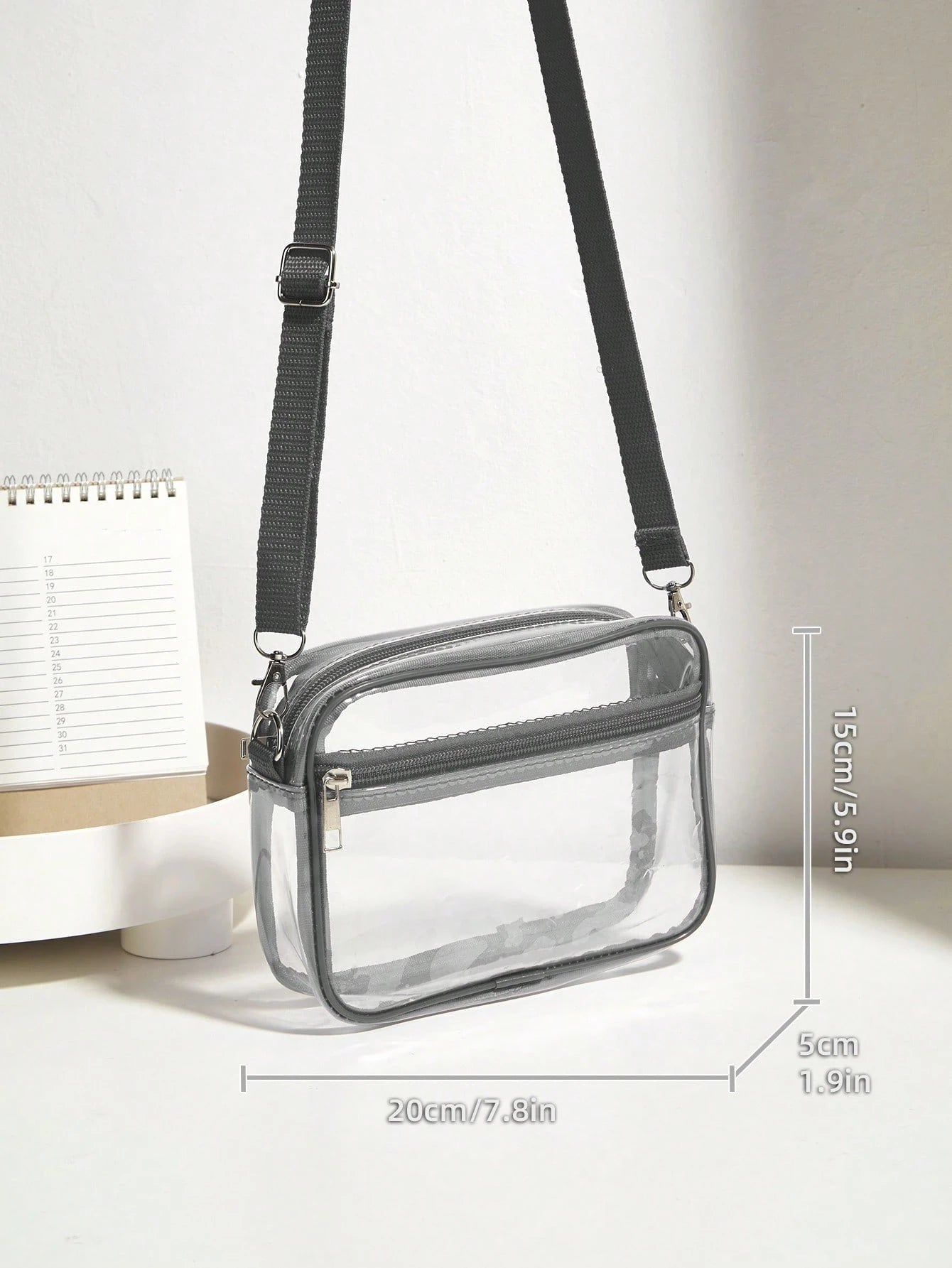 Casual Transparent Crossbody Bag, Minimalist Fashion PVC Zipper Shoulder Bag With Adjustable Strap, Jelly Bag