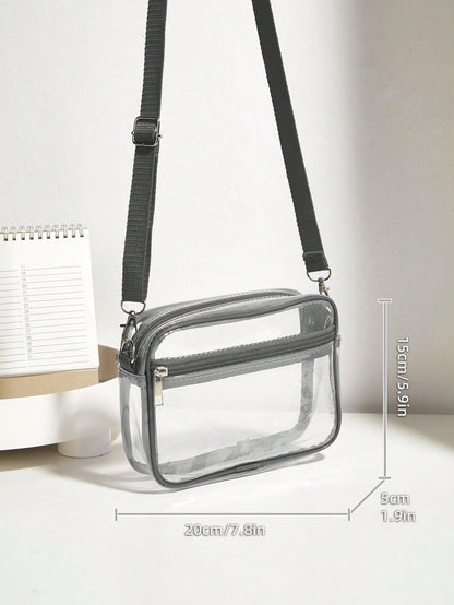 Casual Transparent Crossbody Bag, Minimalist Fashion PVC Zipper Shoulder Bag With Adjustable Strap, Jelly Bag