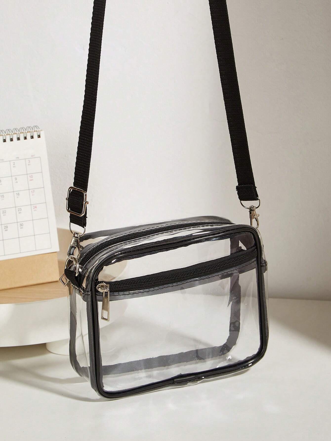 Casual Transparent Crossbody Bag, Minimalist Fashion PVC Zipper Shoulder Bag With Adjustable Strap, Jelly Bag