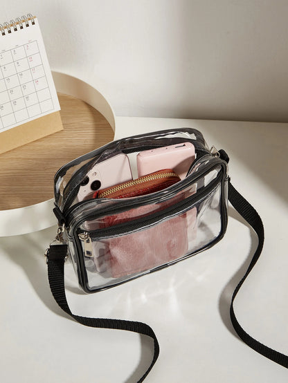 Casual Transparent Crossbody Bag, Minimalist Fashion PVC Zipper Shoulder Bag With Adjustable Strap, Jelly Bag