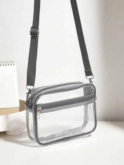 Casual Transparent Crossbody Bag, Minimalist Fashion PVC Zipper Shoulder Bag With Adjustable Strap, Jelly Bag