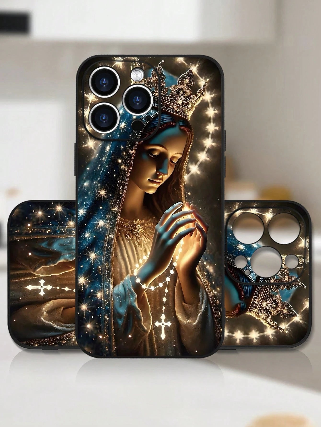 Catholic Virgin Mary Print Phone Case For IPhone 17 16 15 14 13 12 11 X XS XSMAX Religious Glitter Shockproof Protective Cover