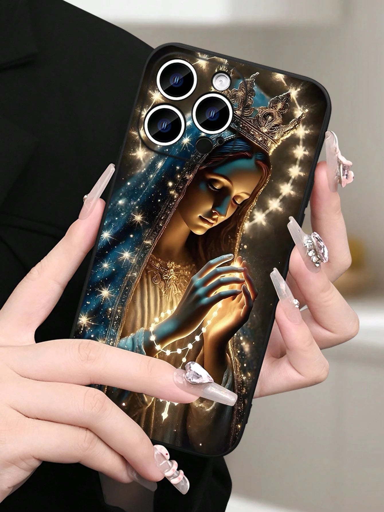 Catholic Virgin Mary Print Phone Case For IPhone 17 16 15 14 13 12 11 X XS XSMAX Religious Glitter Shockproof Protective Cover