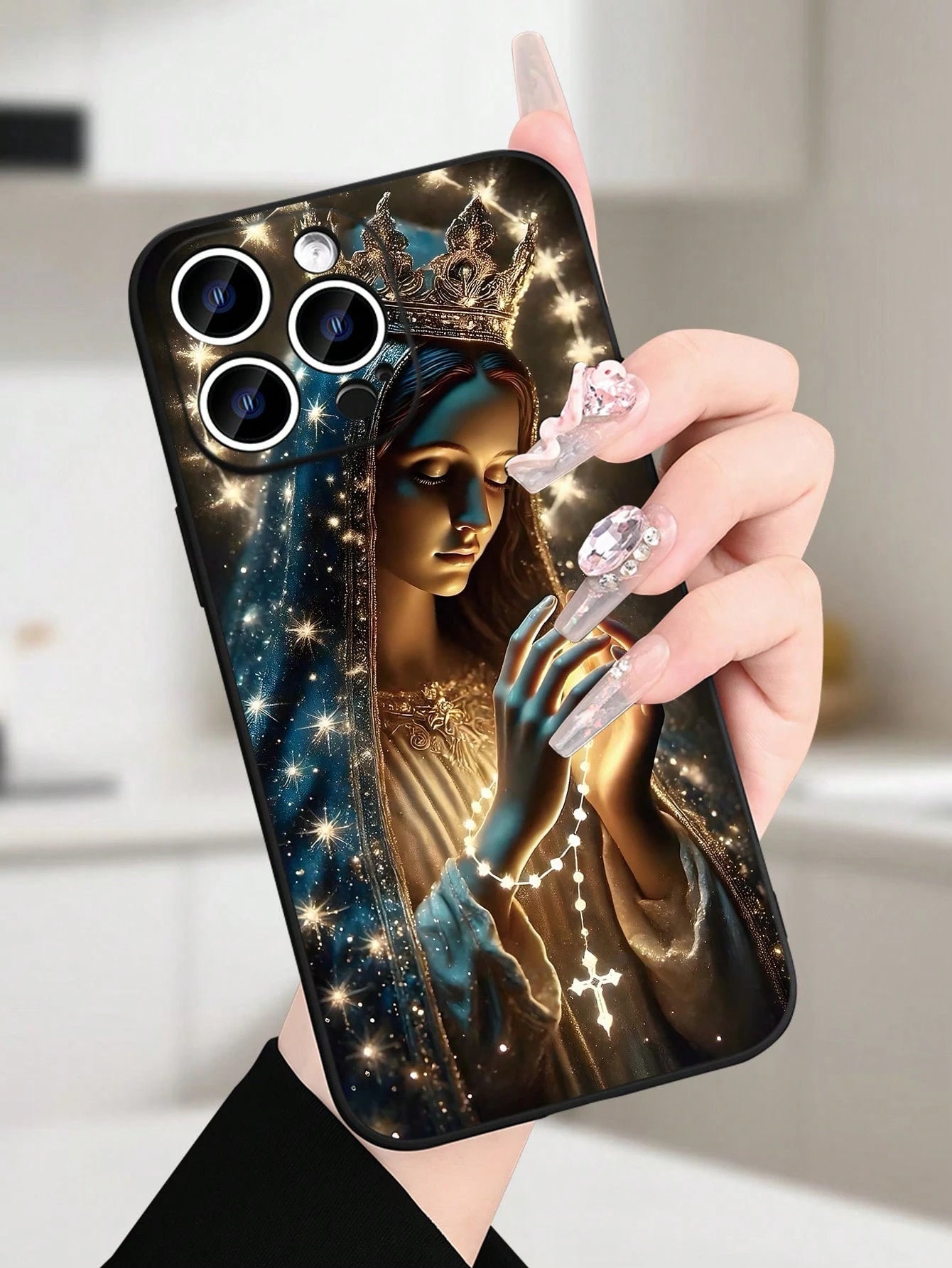 Catholic Virgin Mary Print Phone Case For IPhone 17 16 15 14 13 12 11 X XS XSMAX Religious Glitter Shockproof Protective Cover