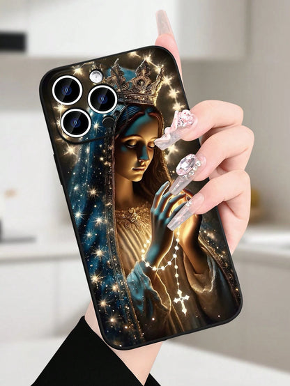 Catholic Virgin Mary Print Phone Case For IPhone 17 16 15 14 13 12 11 X XS XSMAX Religious Glitter Shockproof Protective Cover