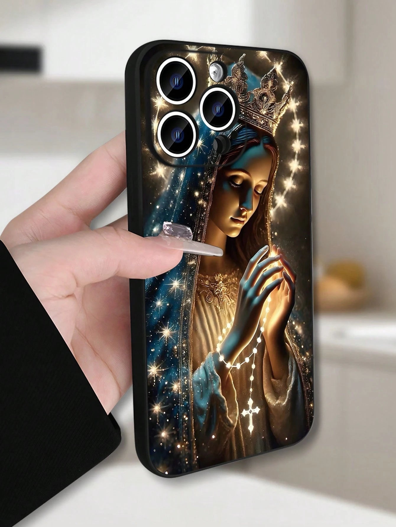 Catholic Virgin Mary Print Phone Case For IPhone 17 16 15 14 13 12 11 X XS XSMAX Religious Glitter Shockproof Protective Cover