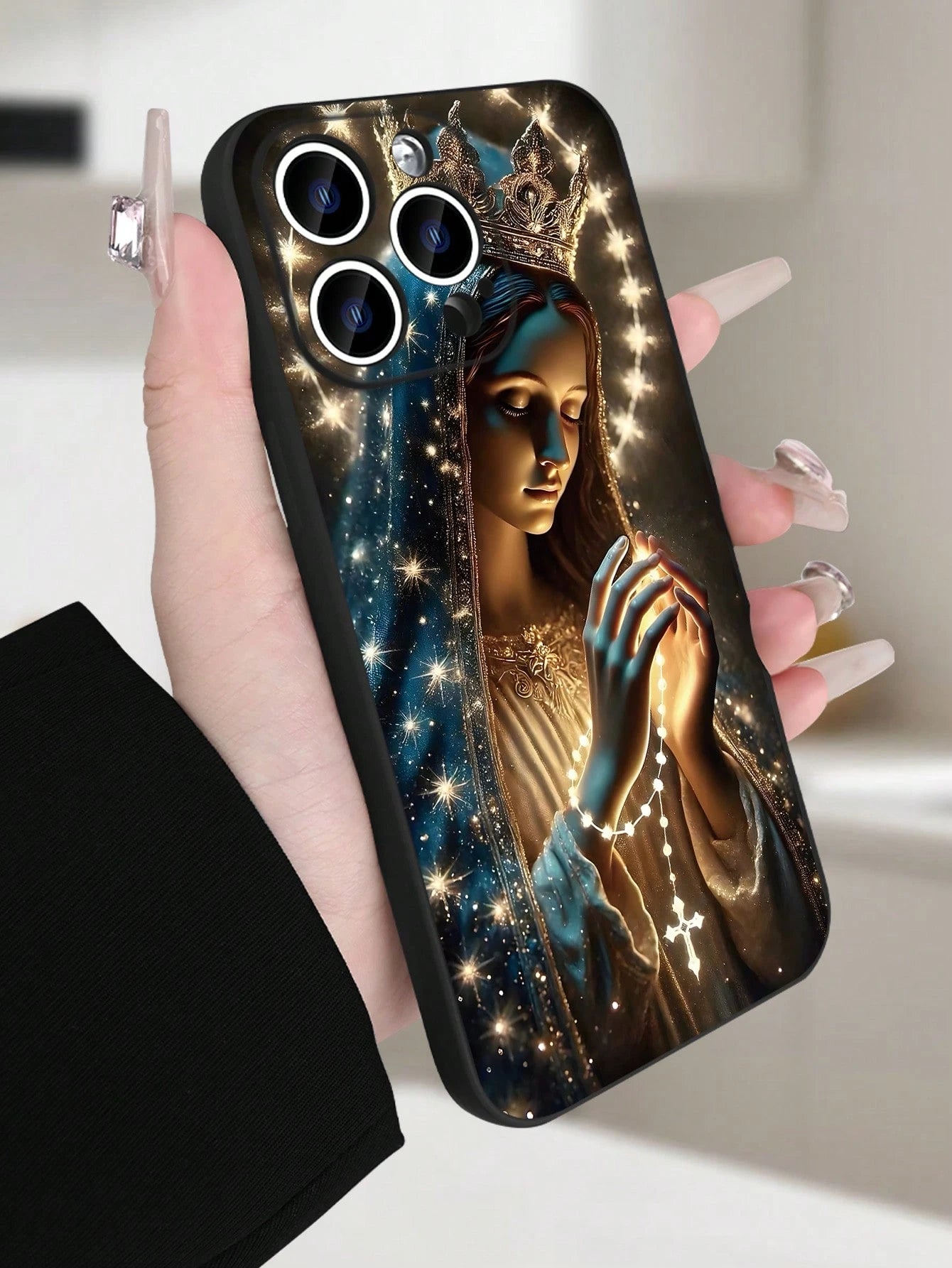 Catholic Virgin Mary Print Phone Case For IPhone 17 16 15 14 13 12 11 X XS XSMAX Religious Glitter Shockproof Protective Cover