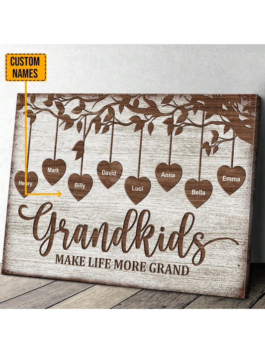 Catygift Custom Name Family Name Heart Tree Wall Art, Personalized Framed Canvas Wall Art, Waterproof Anti-Mold Decor, Gift For Son Daughter Students Family