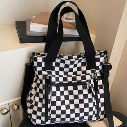 Checkered Tote Bag: Stylish, Versatile, And High-Capacity Commuter Handbag- Casual Corduroy Shoulder & Crossbody Bag