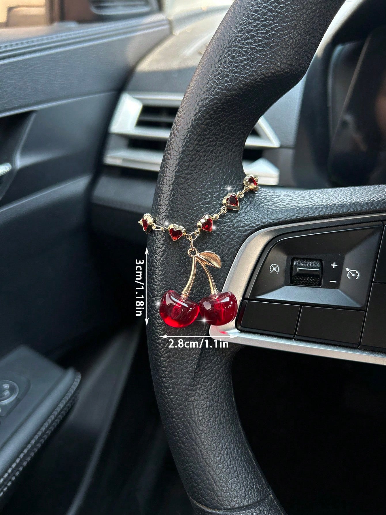 Cherry Car Pendant, Crystal Butterfly Decor Hanging Ornament, High-End Steering Wheel Decoration Accessory