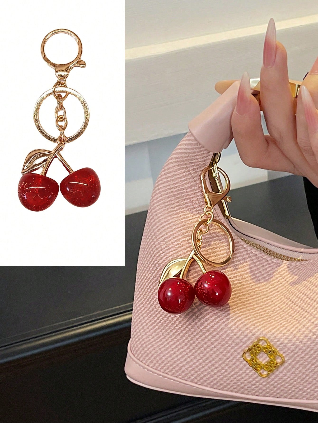 Cherry Pendant, New Arrival Big Cherry Shaped Crystal Pendant, Keychain Pendant,Glitter Cherry Charm Keychain With Clip For Bag, Sparkling Resin