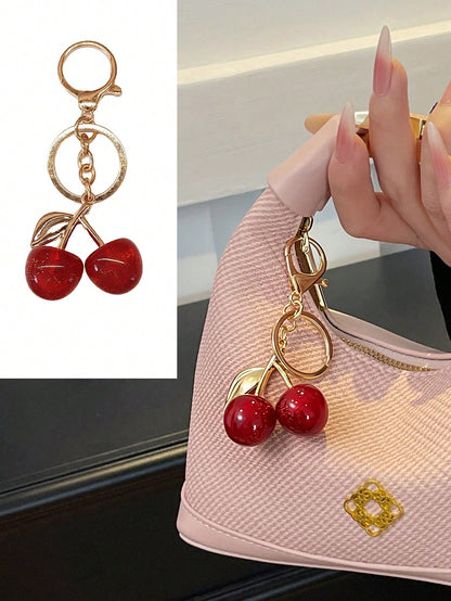 Cherry Pendant, New Arrival Big Cherry Shaped Crystal Pendant, Keychain Pendant,Glitter Cherry Charm Keychain With Clip For Bag, Sparkling Resin