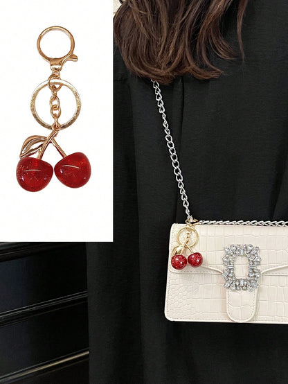 Cherry Pendant, New Arrival Big Cherry Shaped Crystal Pendant, Keychain Pendant,Glitter Cherry Charm Keychain With Clip For Bag, Sparkling Resin