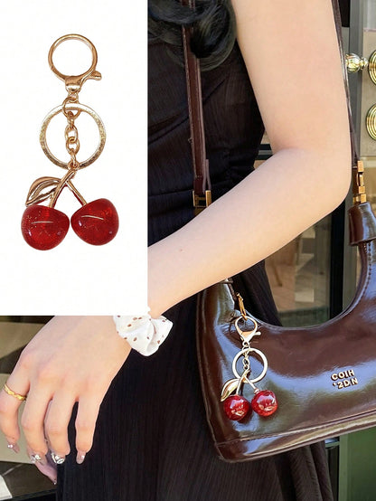 Cherry Pendant, New Arrival Big Cherry Shaped Crystal Pendant, Keychain Pendant,Glitter Cherry Charm Keychain With Clip For Bag, Sparkling Resin