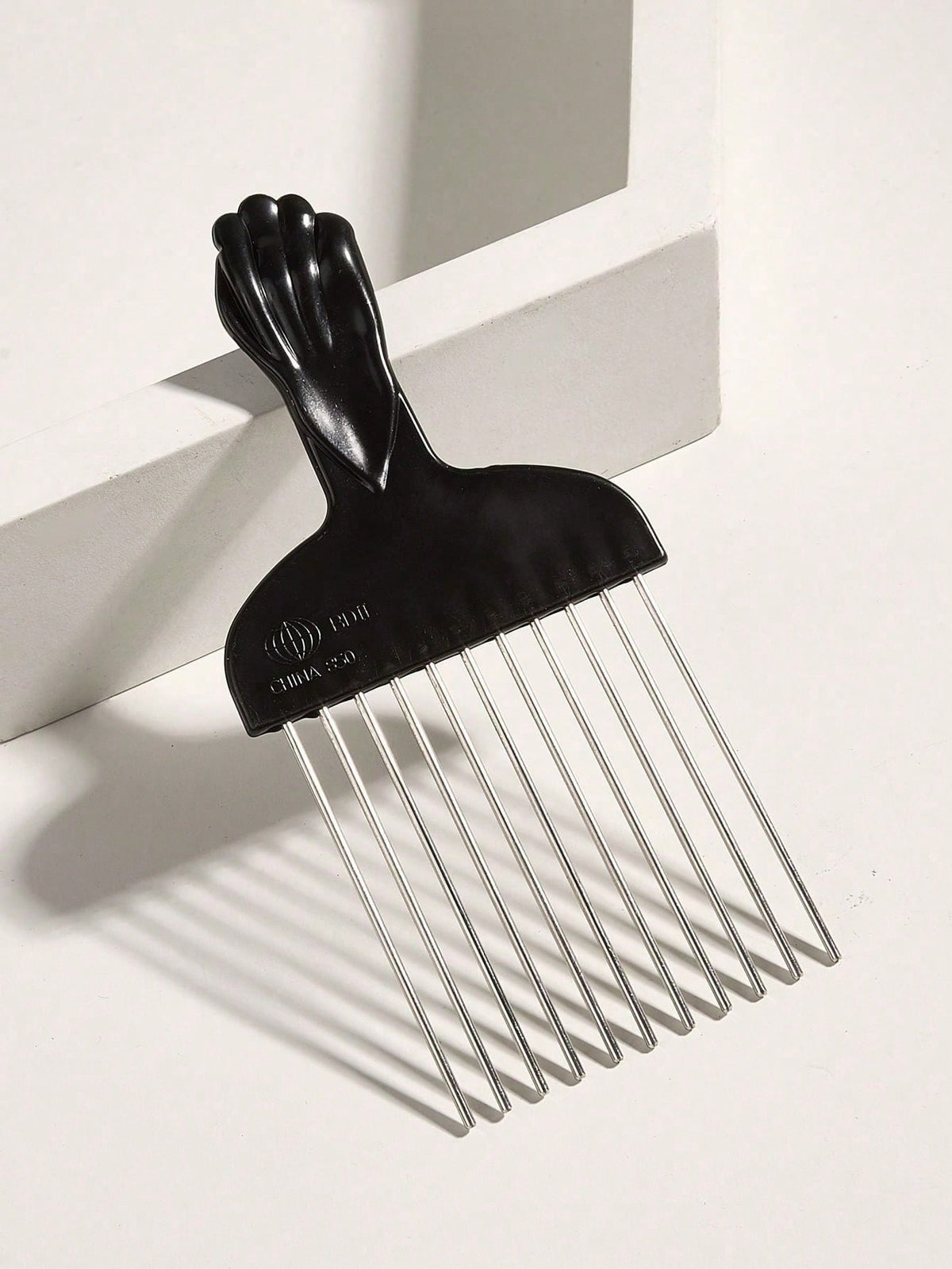 CHIGO Professional Steel Needle Brush, Salon Grade, With Wax Tip, 1pc, Black Plastic Handle, Stainless Steel Needle Brush, Premium Stainless Steel Hair Styling Comb- African Style Brush And Fork Comb