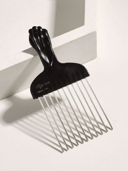 CHIGO Professional Steel Needle Brush, Salon Grade, With Wax Tip, 1pc, Black Plastic Handle, Stainless Steel Needle Brush, Premium Stainless Steel Hair Styling Comb- African Style Brush And Fork Comb