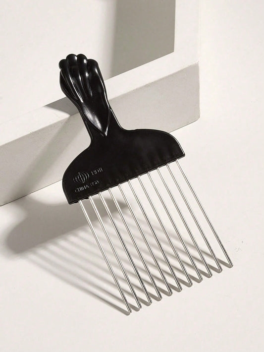 CHIGO Professional Steel Needle Brush, Salon Grade, With Wax Tip, 1pc, Black Plastic Handle, Stainless Steel Needle Brush, Premium Stainless Steel Hair Styling Comb- African Style Brush And Fork Comb