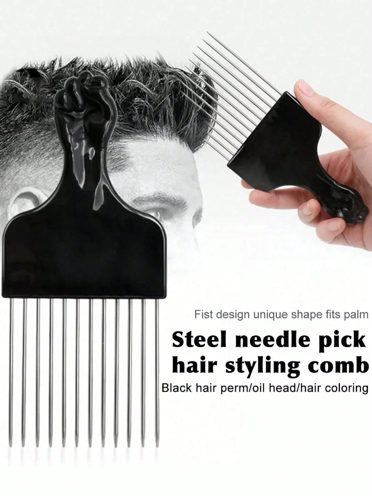 CHIGO Professional Steel Needle Brush, Salon Grade, With Wax Tip, 1pc, Black Plastic Handle, Stainless Steel Needle Brush, Premium Stainless Steel Hair Styling Comb- African Style Brush And Fork Comb
