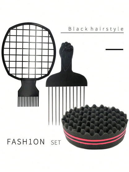 CHIGO Professional Steel Needle Brush, Salon Grade, With Wax Tip, 1pc, Black Plastic Handle, Stainless Steel Needle Brush, Premium Stainless Steel Hair Styling Comb- African Style Brush And Fork Comb