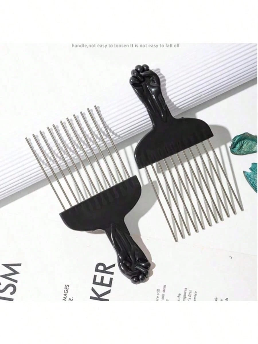 CHIGO Professional Steel Needle Brush, Salon Grade, With Wax Tip, 1pc, Black Plastic Handle, Stainless Steel Needle Brush, Premium Stainless Steel Hair Styling Comb- African Style Brush And Fork Comb
